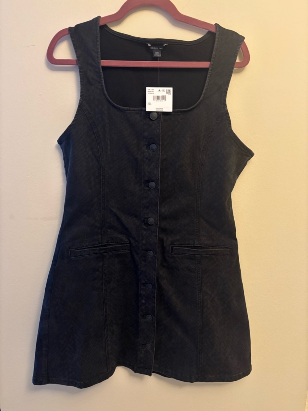 American Eagle Outfitters Black Button-Front Mini Dress